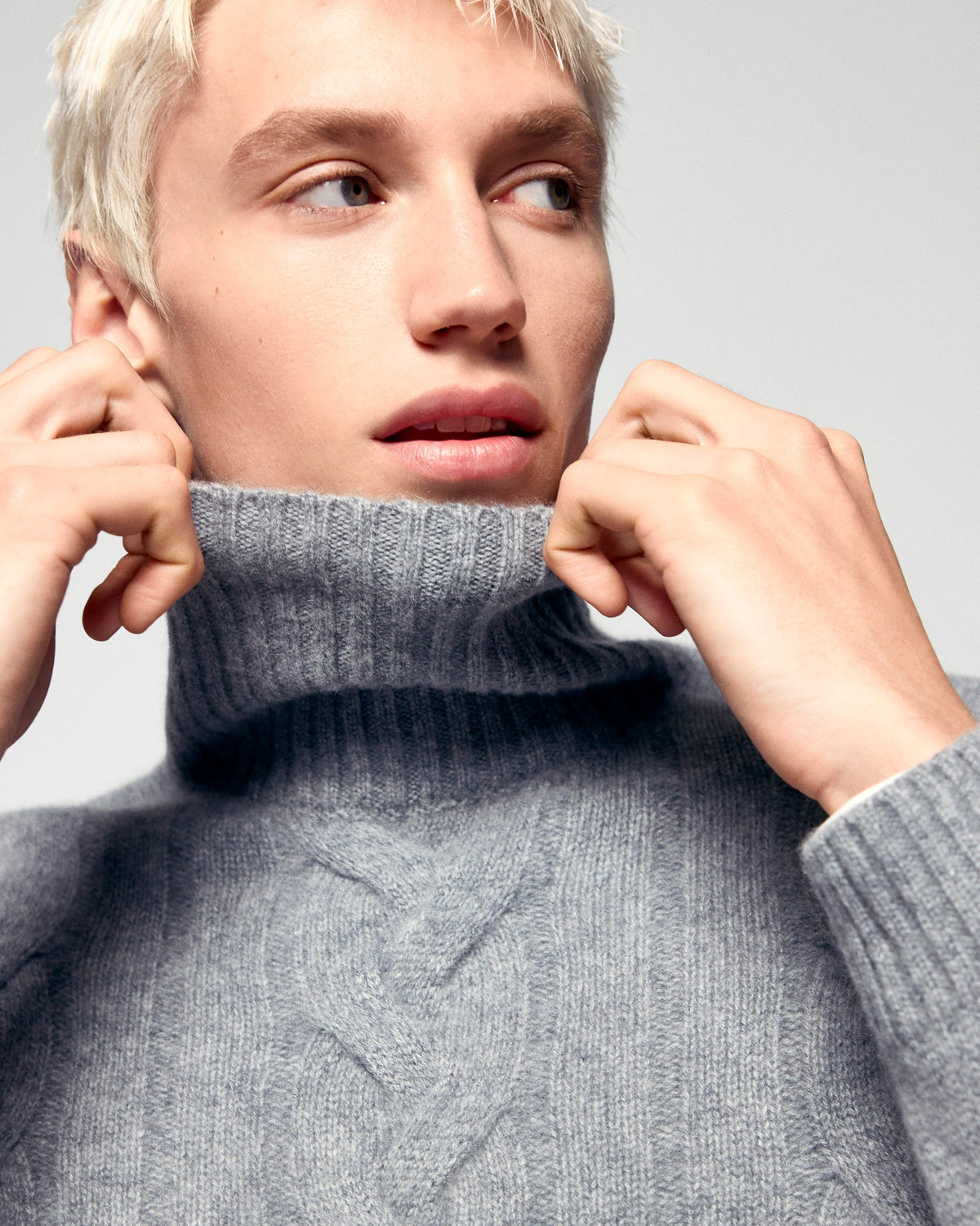 Pull Col Roulé Torsades - Gris Chiné Foncé - Homme
