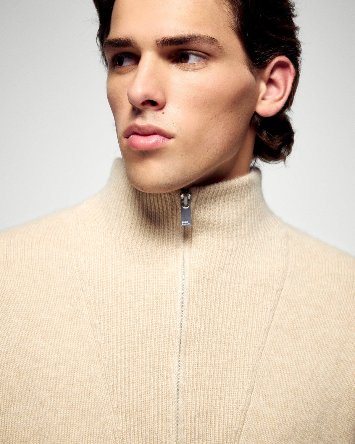 Maglione collo con zip oversize - Beige mélange - Uomo