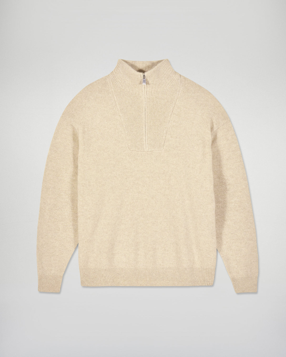Maglione collo con zip oversize - Beige mélange - Uomo