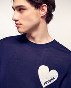 Jersey con cuello redondo y corazón - Azul marino