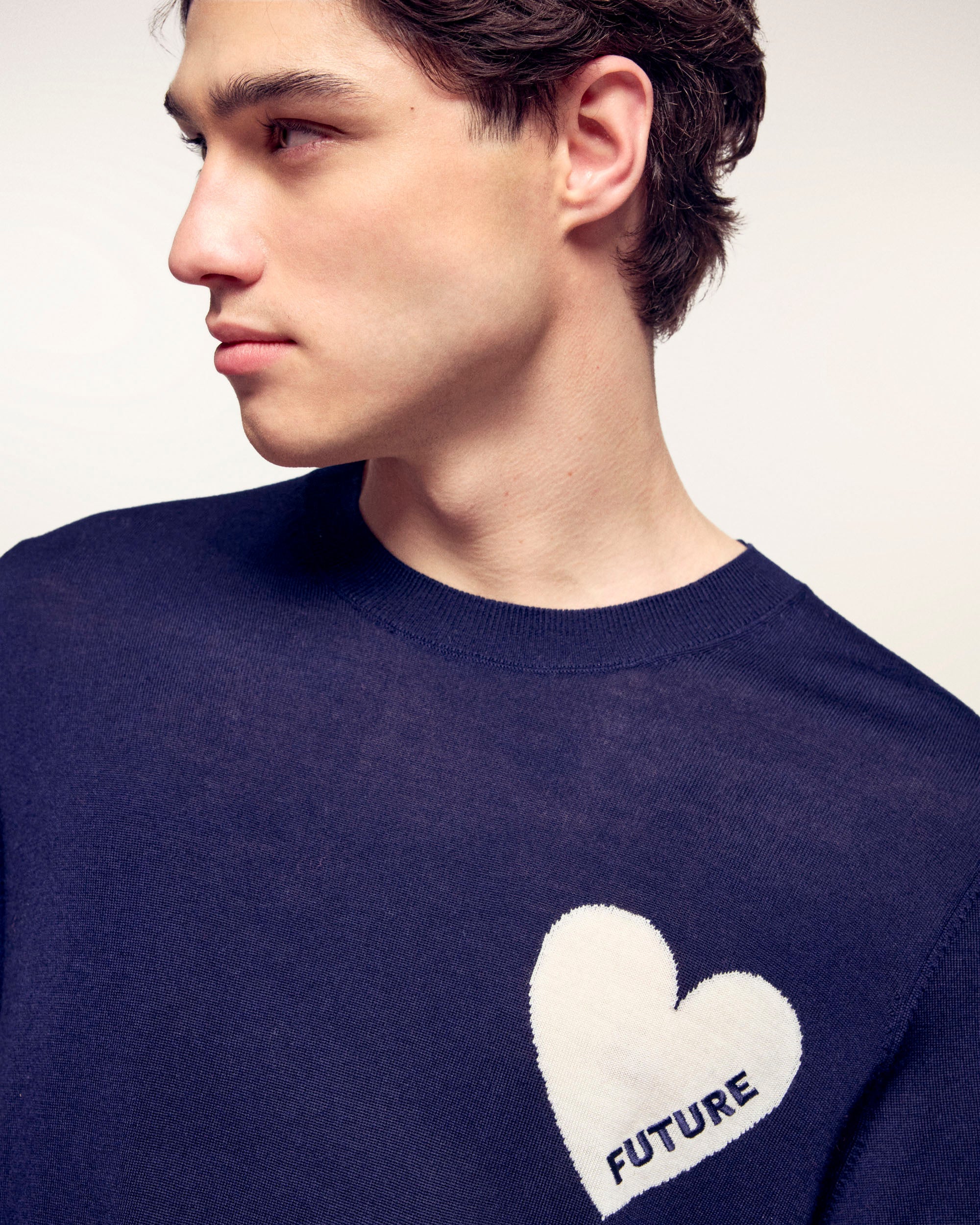 Jersey con cuello redondo y corazón - Azul marino