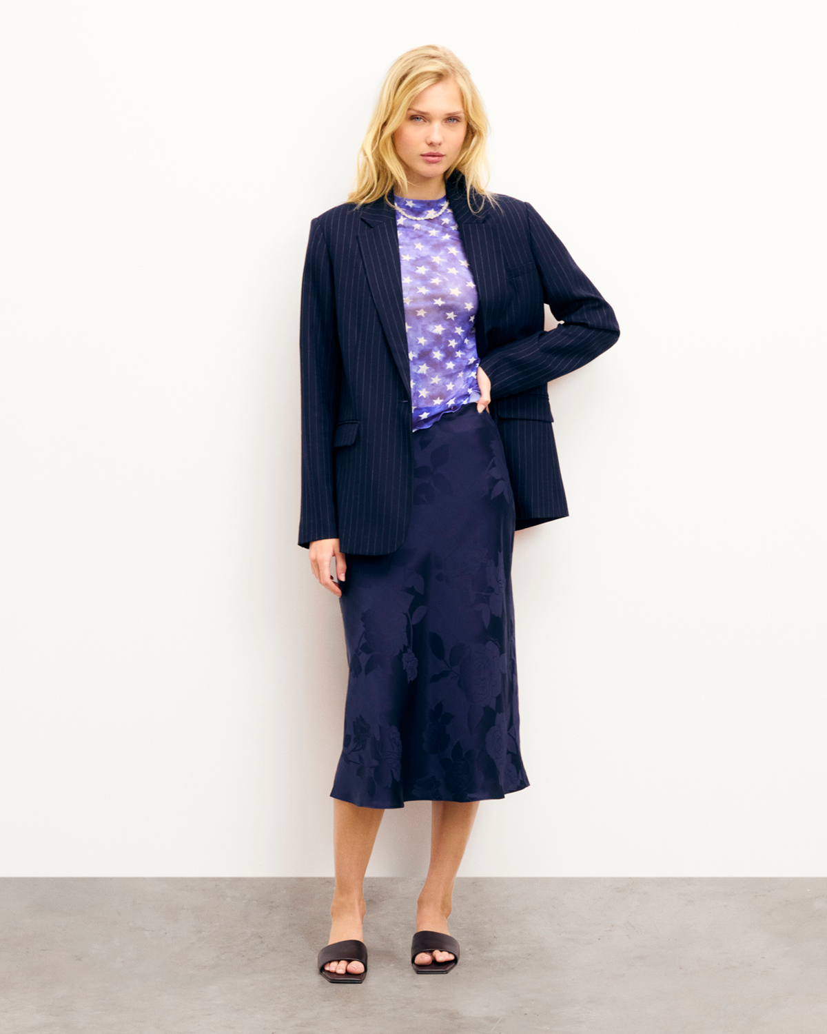 Gonna Midi Gina - Navy Jacquard - Donna