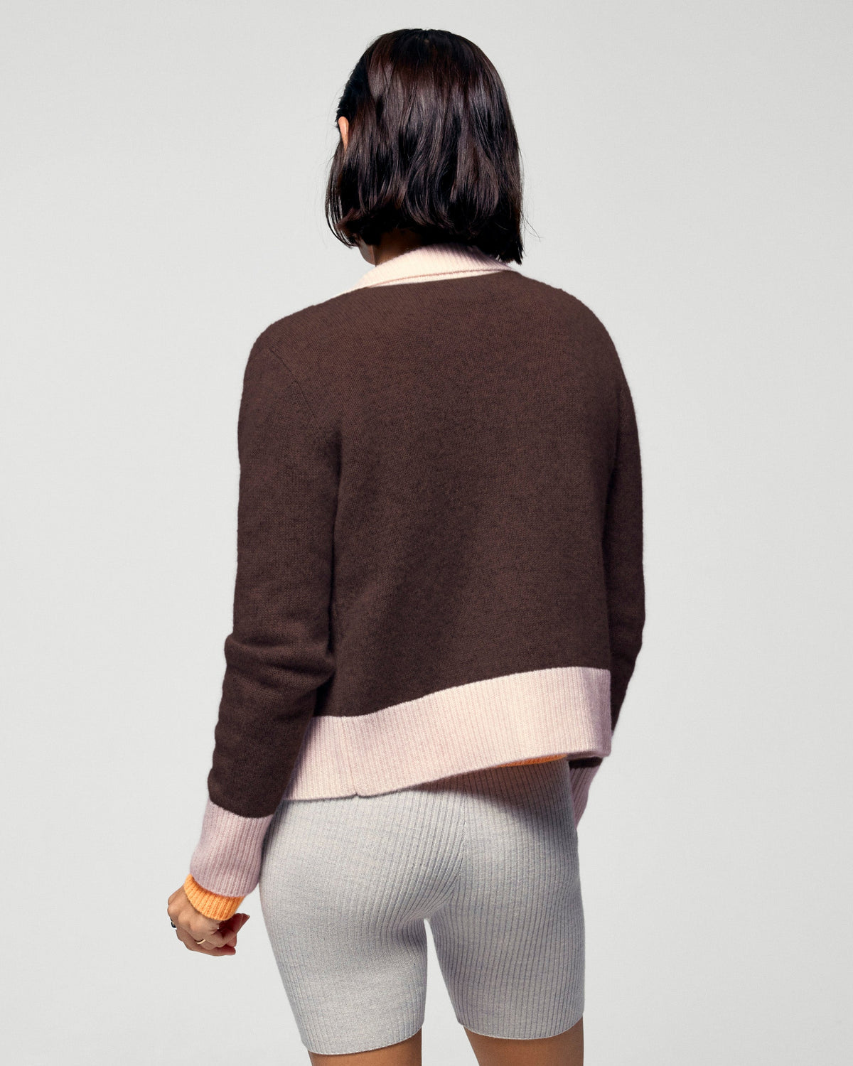 Jersey tipo cárdigan con bordes en contraste - Chocolate - Mujer