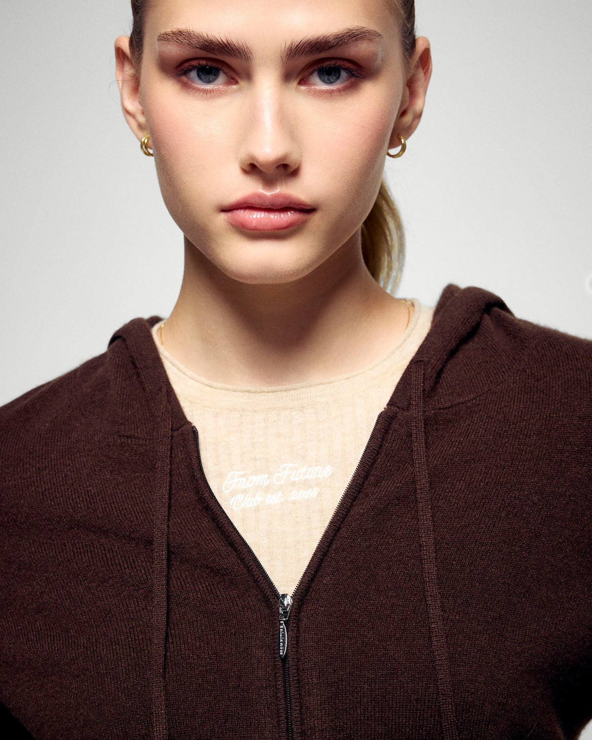Maglione Hoodie con Zip - Cioccolato - Donna