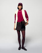 High-Neck Jumper with Contrasting Piping - Solar Burgundy - Women