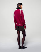 High-Neck Jumper with Contrasting Piping - Solar Burgundy - Women