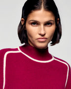 High-Neck Jumper with Contrasting Piping - Solar Burgundy - Women
