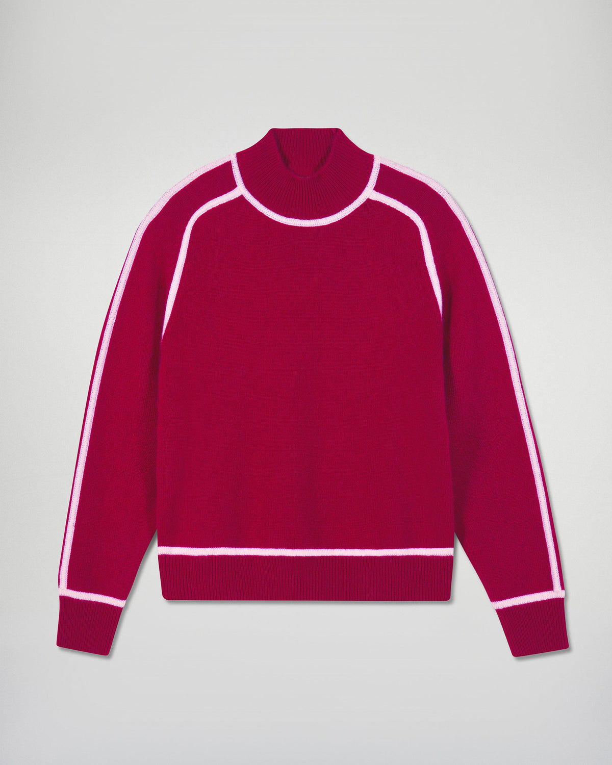 High-Neck Jumper with Contrasting Piping - Solar Burgundy - Women