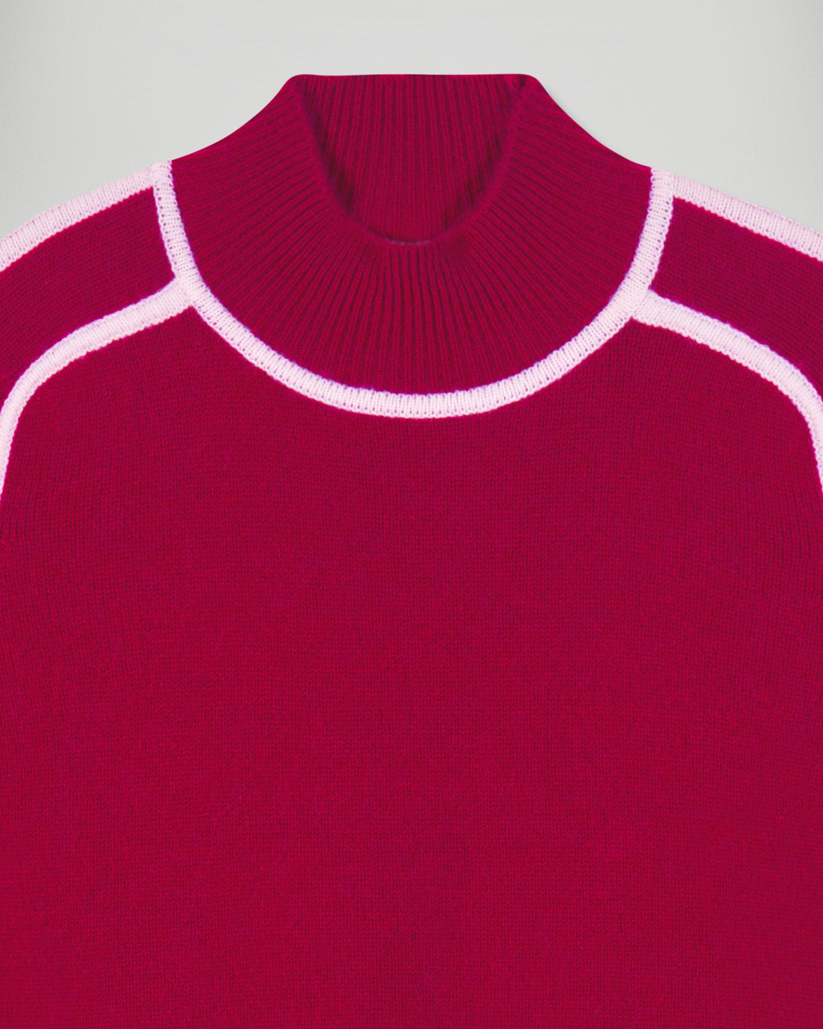 High-Neck Jumper with Contrasting Piping - Solar Burgundy - Women