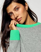Pull Col Rond Bicolore - Gris Chiné Foncé - Femme