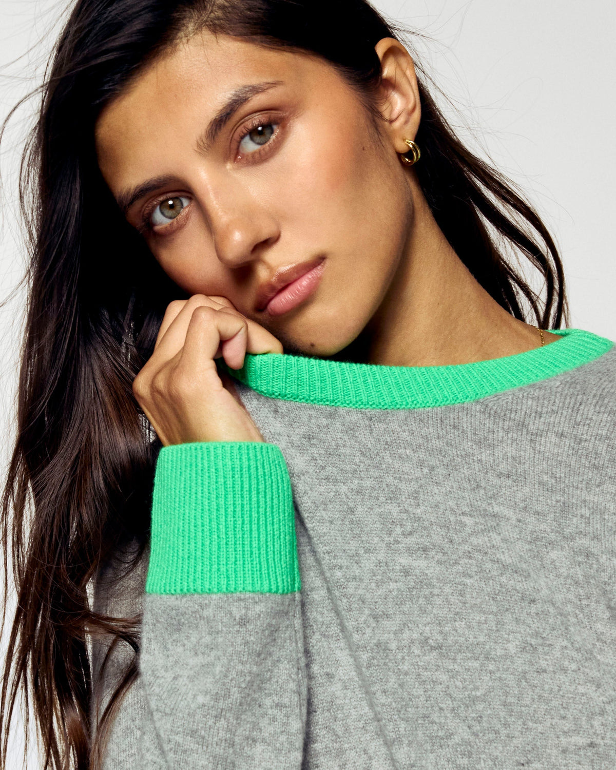 Pull Col Rond Bicolore - Gris Chiné Foncé - Femme