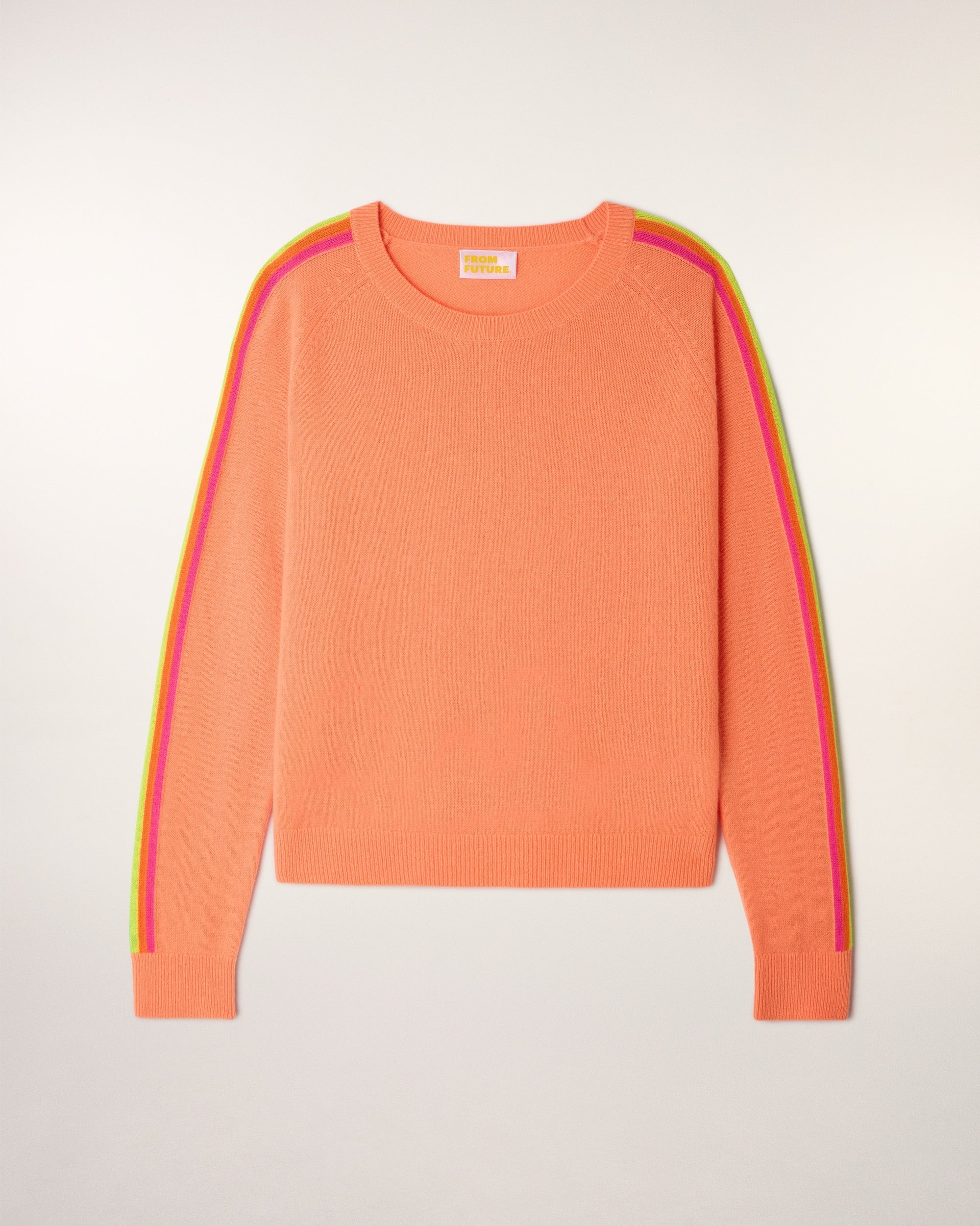 Pull Col Rond Bandes Multicolores Aux Manches - Star Orange