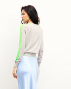 Crew Neck Striped Jumper - Light Grey Mélange - Women