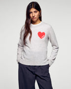 Jersey de Cuello Redondo Corazón Bordado Future - Gris Jaspeado Claro - Mujer