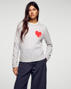 Jersey de Cuello Redondo Corazón Bordado Future - Gris Jaspeado Claro - Mujer