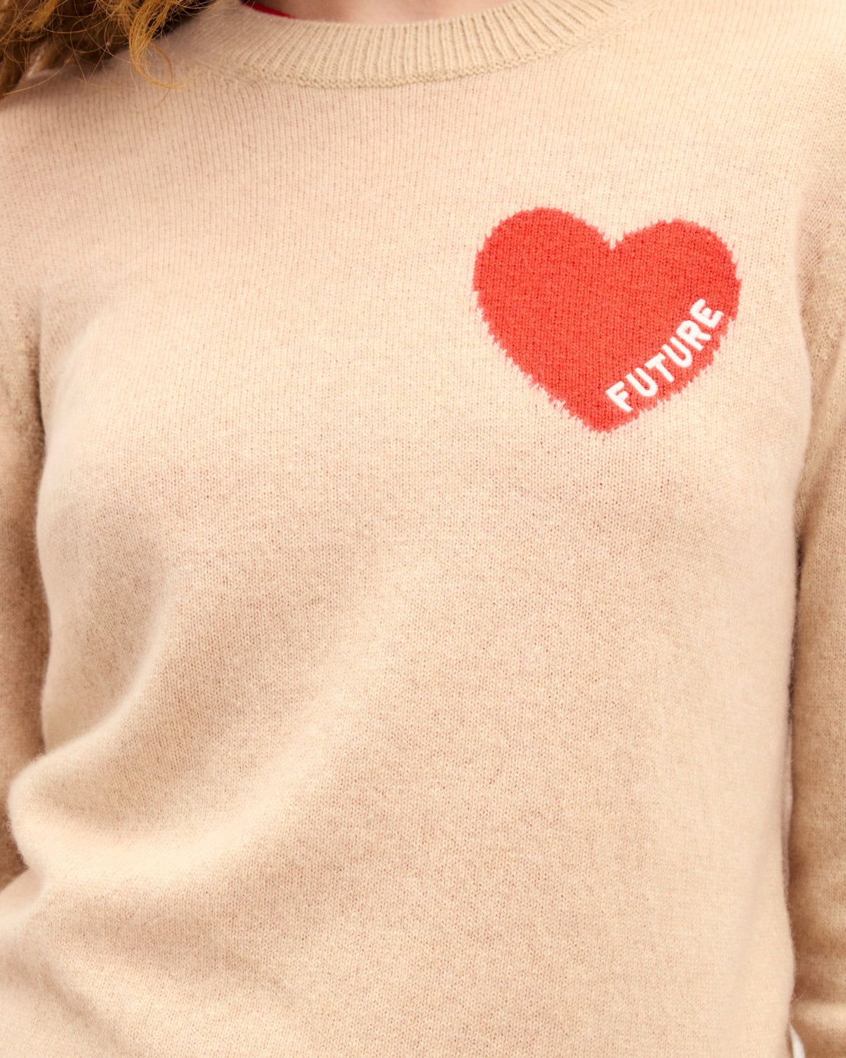 Pull Col Rond Cœur Broderie Future - Beige Chine - Femme