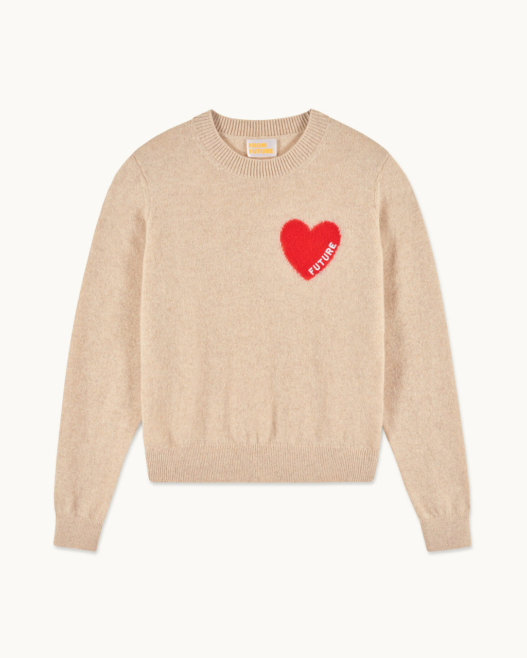 Pull Col Rond Cœur Broderie Future - Beige Chine - Femme