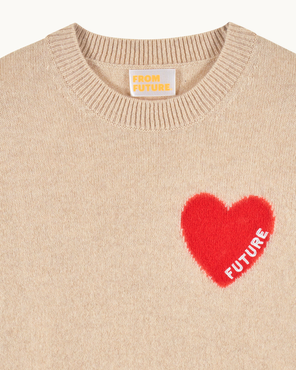 Pull Col Rond Cœur Broderie Future - Beige Chine - Femme