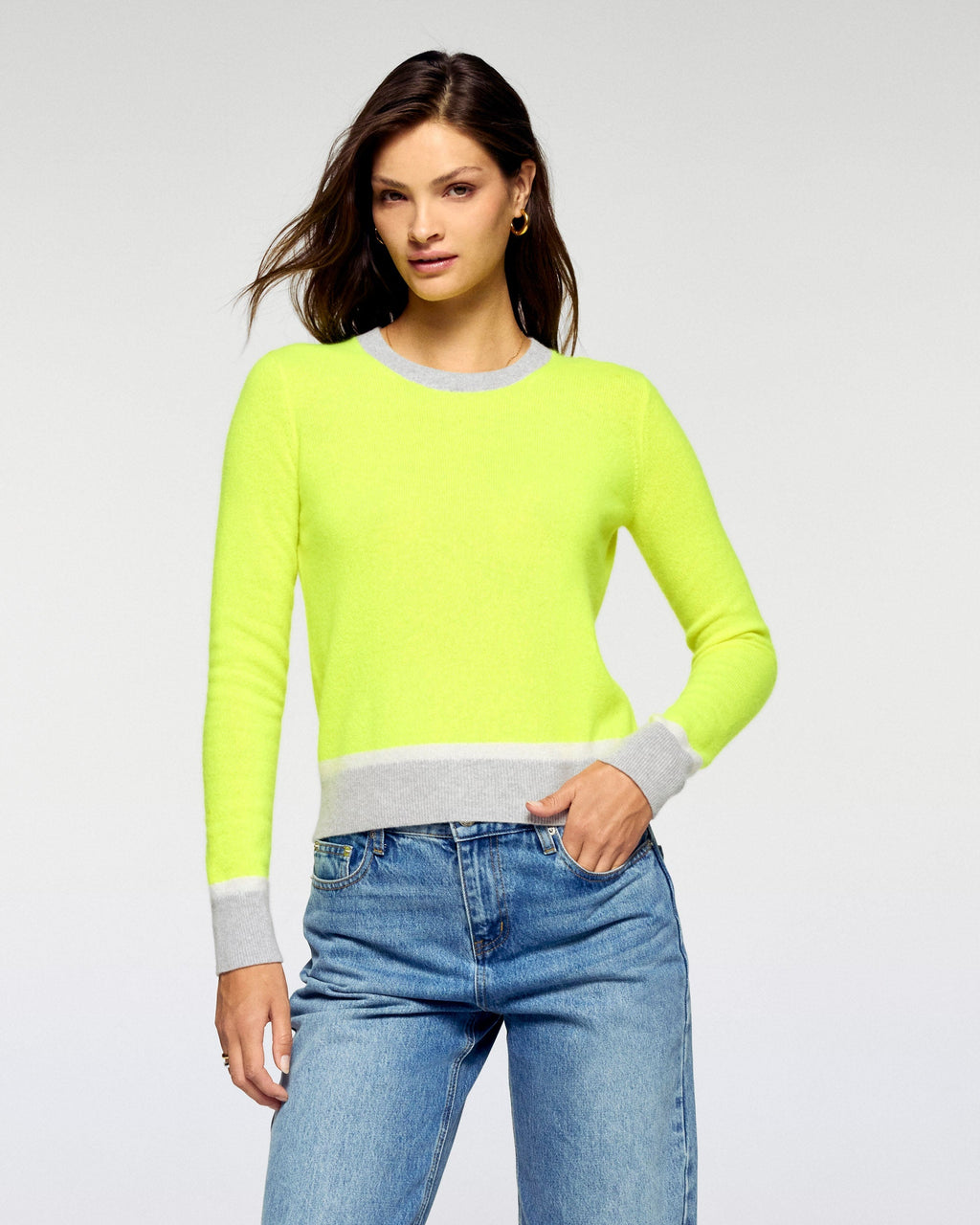 Jersey de Cuello Redondo Bicolor - Amarillo Flúor - Mujer