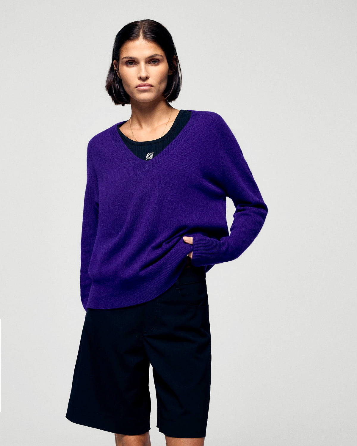 Maglione Scollo a V - Velvet Purple - Donna