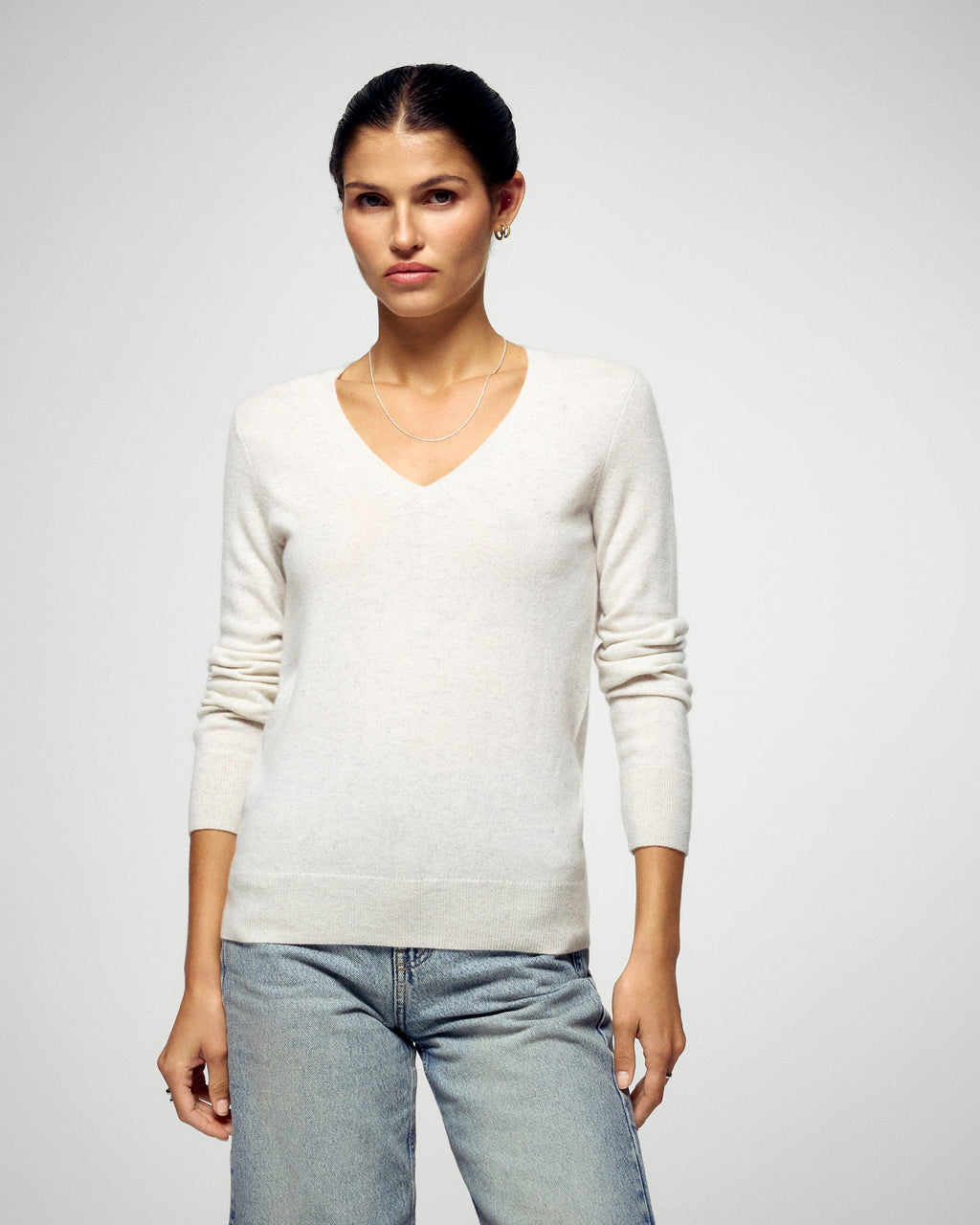 Maglione Scollo a V - Ecru Chiné - Donna