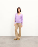Maglione Scollo a V Oversize con Bande - Fantasy Lilac - Donna