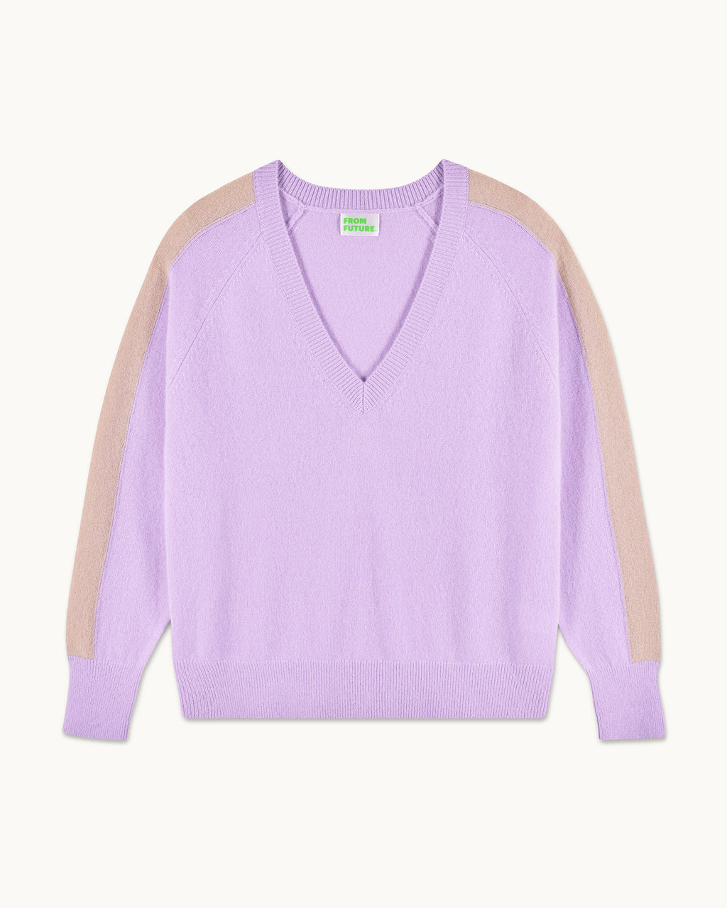 Maglione Scollo a V Oversize con Bande - Fantasy Lilac - Donna