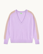 Maglione Scollo a V Oversize con Bande - Fantasy Lilac - Donna