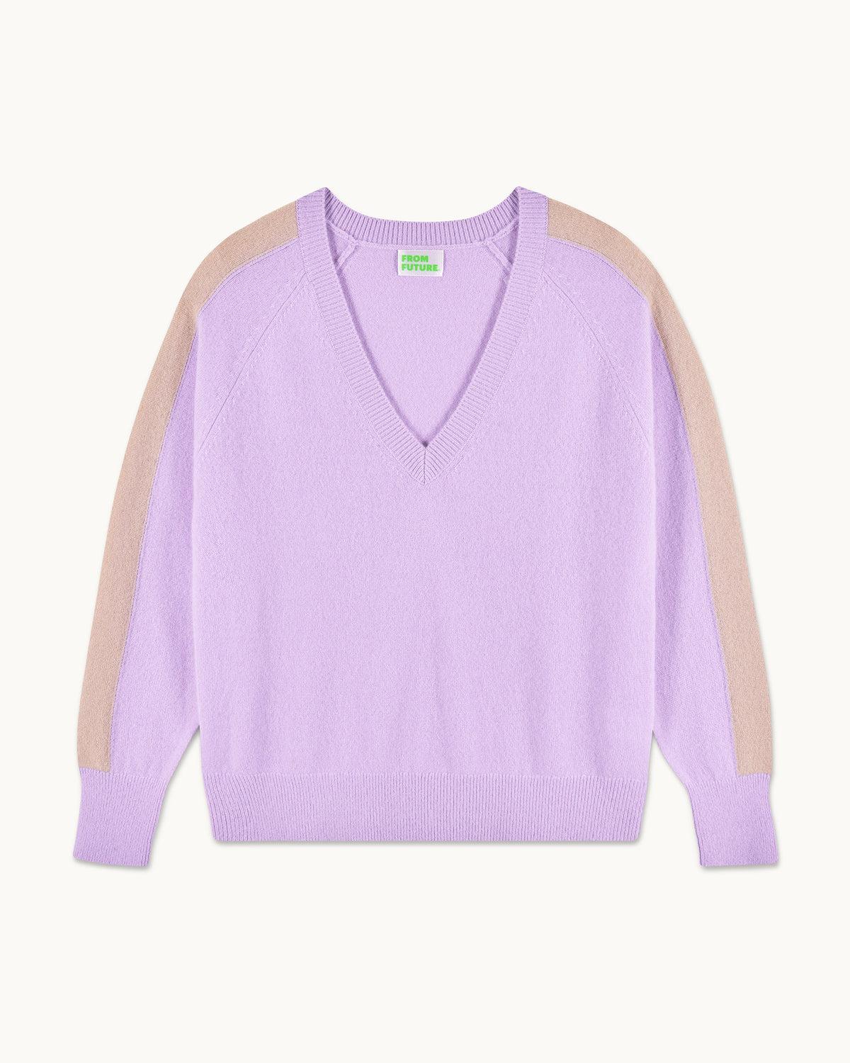 Maglione Scollo a V Oversize con Bande - Fantasy Lilac - Donna
