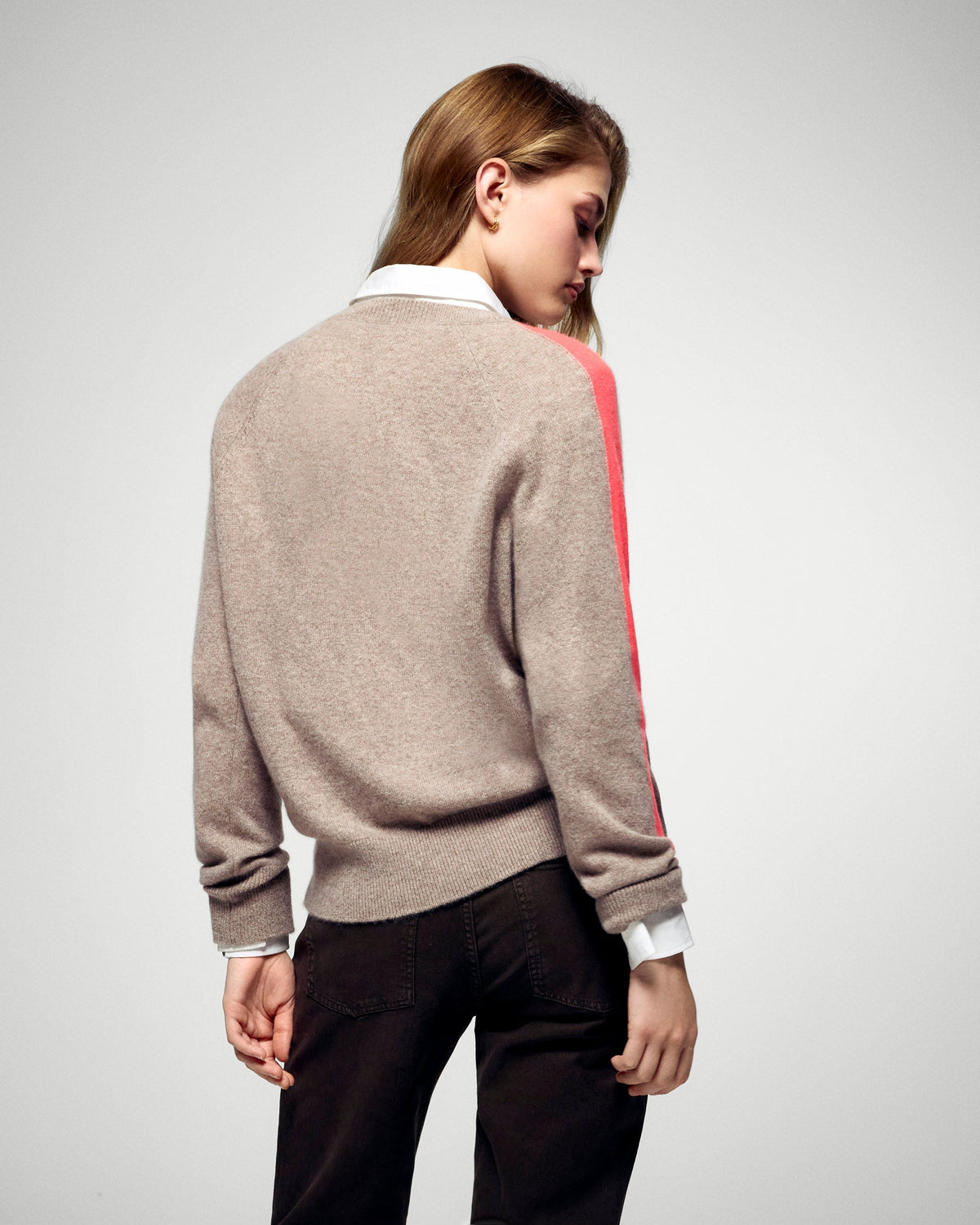 Maglione Collo a V - Taupe Melange - Donna