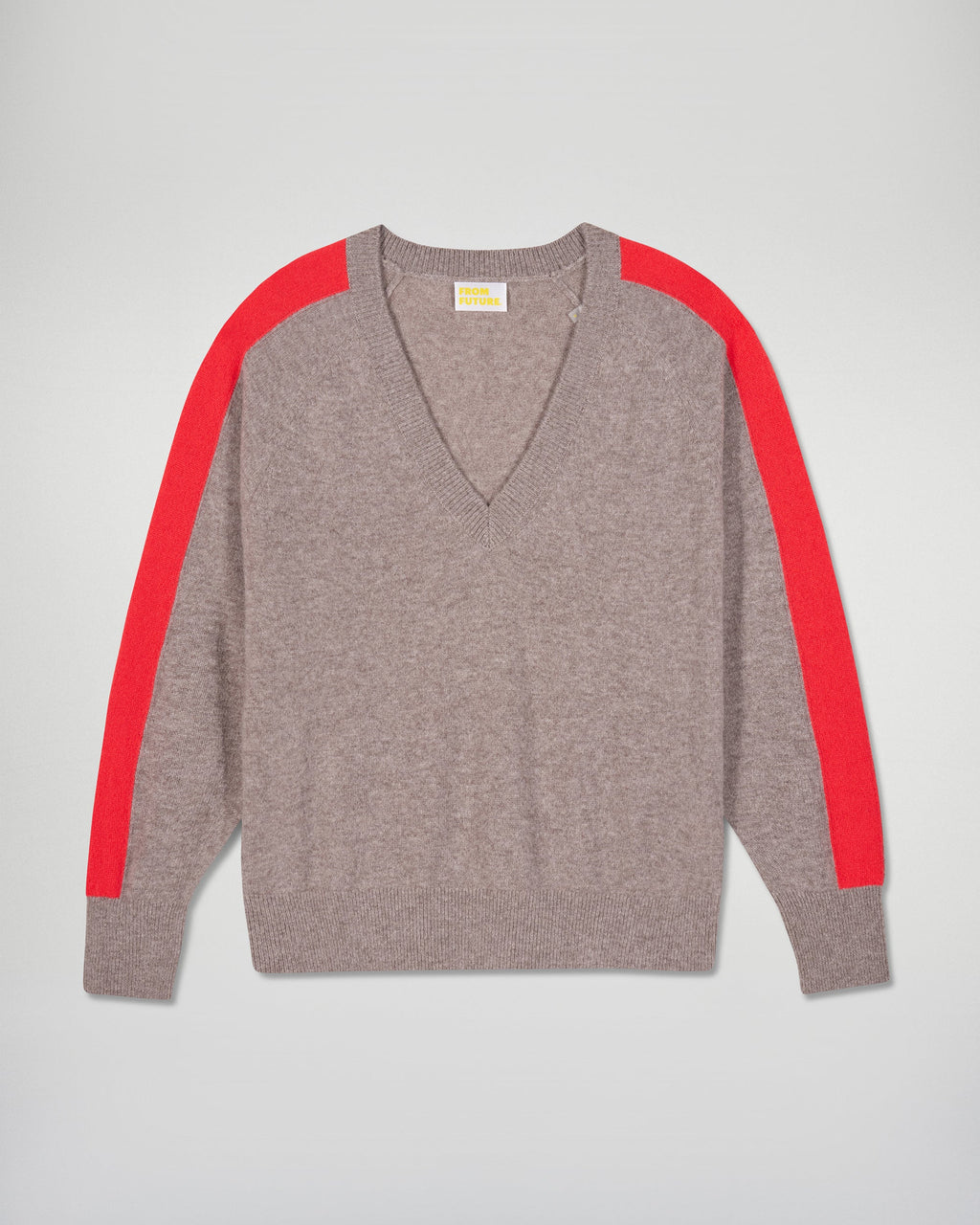 Maglione Collo a V - Taupe Melange - Donna