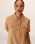 Robe Courte Col Boutonne Camel Philine