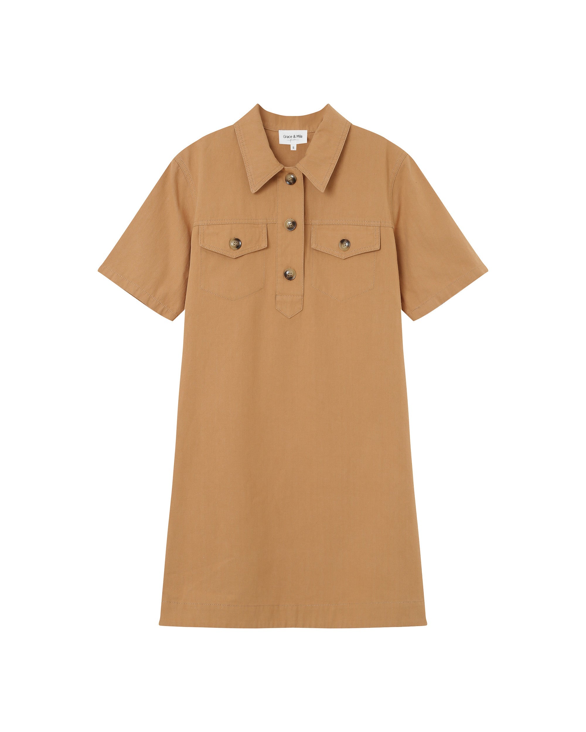 Robe Courte Col Boutonne Camel Philine