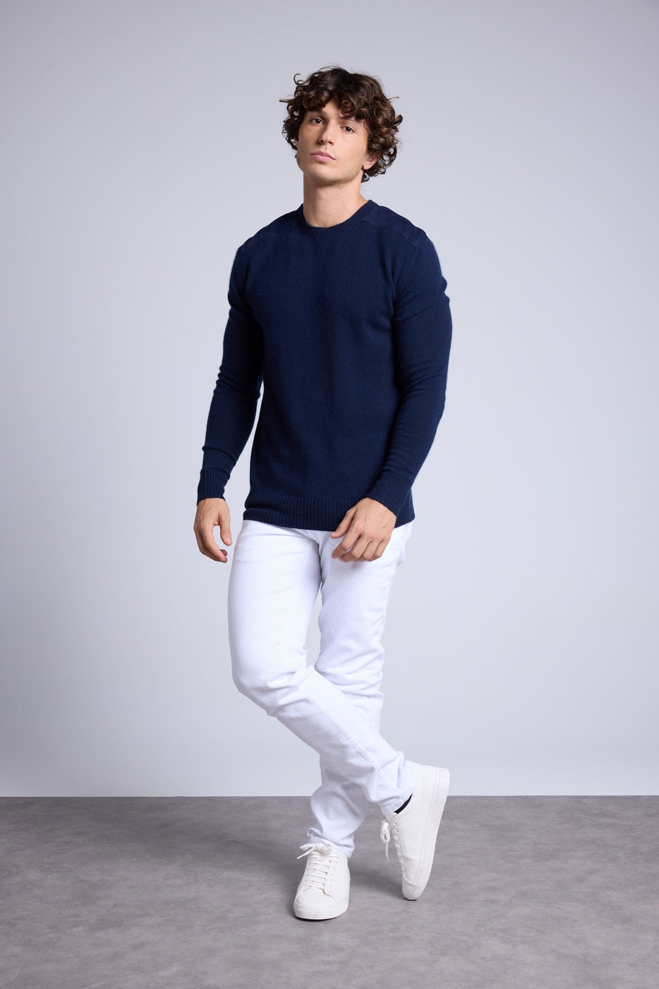 Jersey de cuello redondo con inserto efecto ante Philippe - Azul marino - Hombre