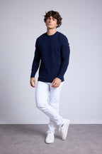 Jersey de cuello redondo con inserto efecto ante Philippe - Azul marino - Hombre