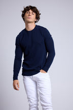 Jersey de cuello redondo con inserto efecto ante Philippe - Azul marino - Hombre