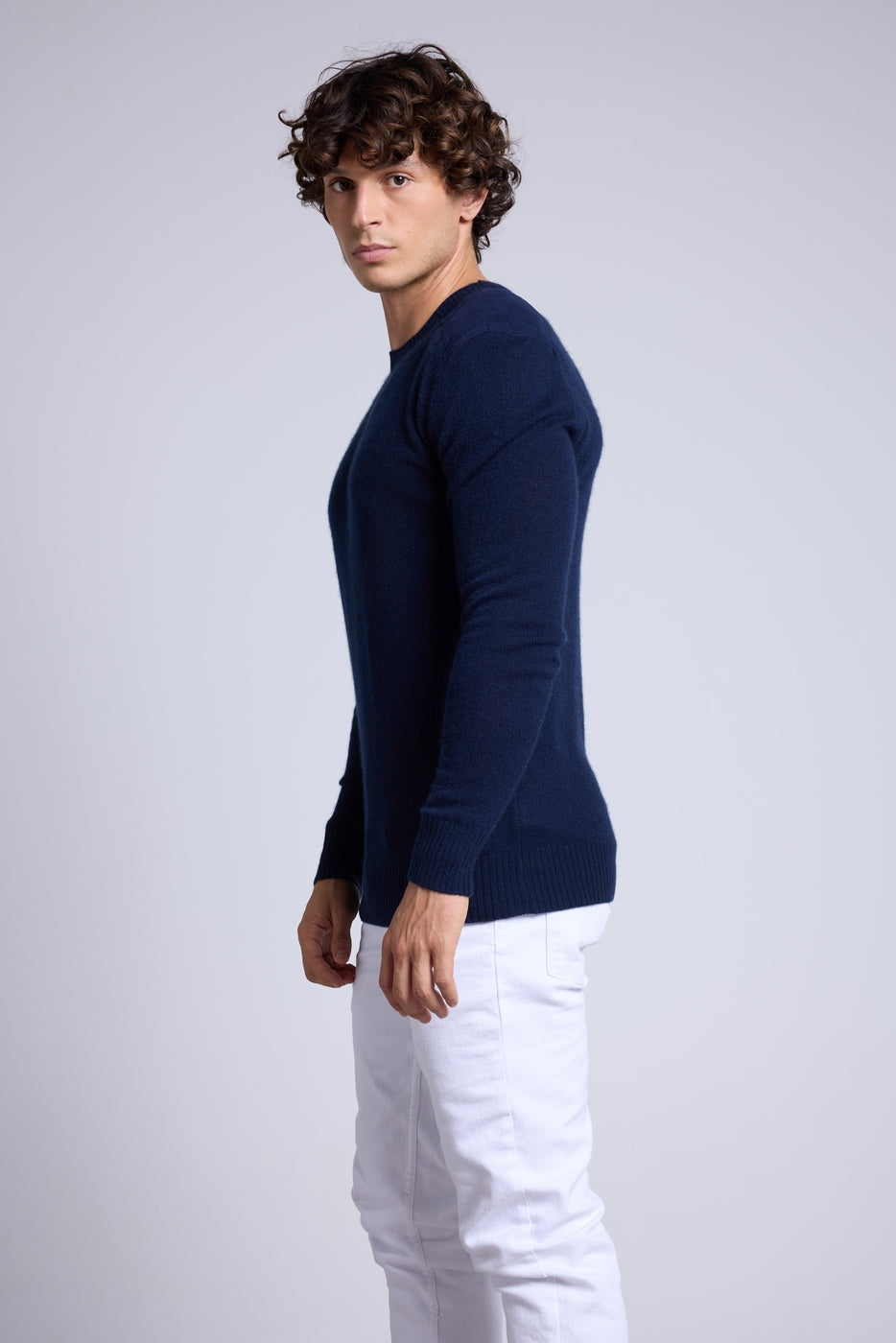 Jersey de cuello redondo con inserto efecto ante Philippe - Azul marino - Hombre