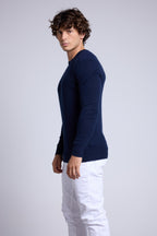 Jersey de cuello redondo con inserto efecto ante Philippe - Azul marino - Hombre