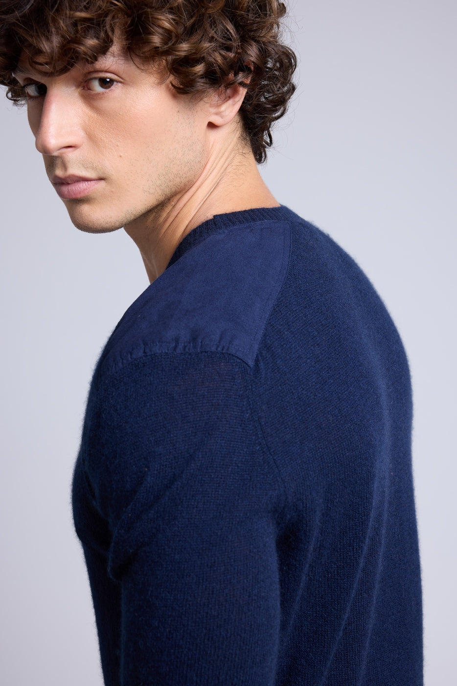 Jersey de cuello redondo con inserto efecto ante Philippe - Azul marino - Hombre