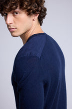 Jersey de cuello redondo con inserto efecto ante Philippe - Azul marino - Hombre
