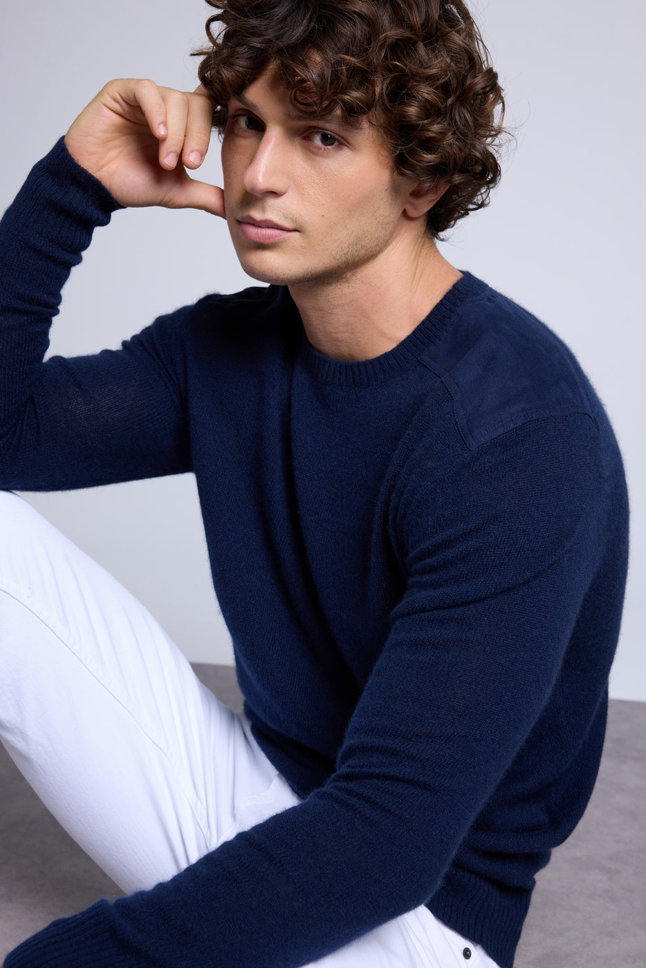 Jersey de cuello redondo con inserto efecto ante Philippe - Azul marino - Hombre