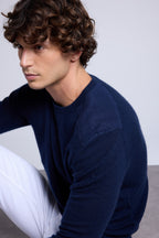 Jersey de cuello redondo con inserto efecto ante Philippe - Azul marino - Hombre