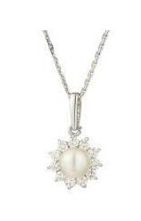 Colgante “Medallón de Perlas” Oro blanco 375/1000 Perla blanca y Circonio