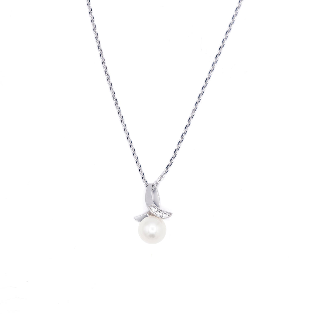 "Phenix" Pendant 375/1000 White Gold White Pearl and Zirconium