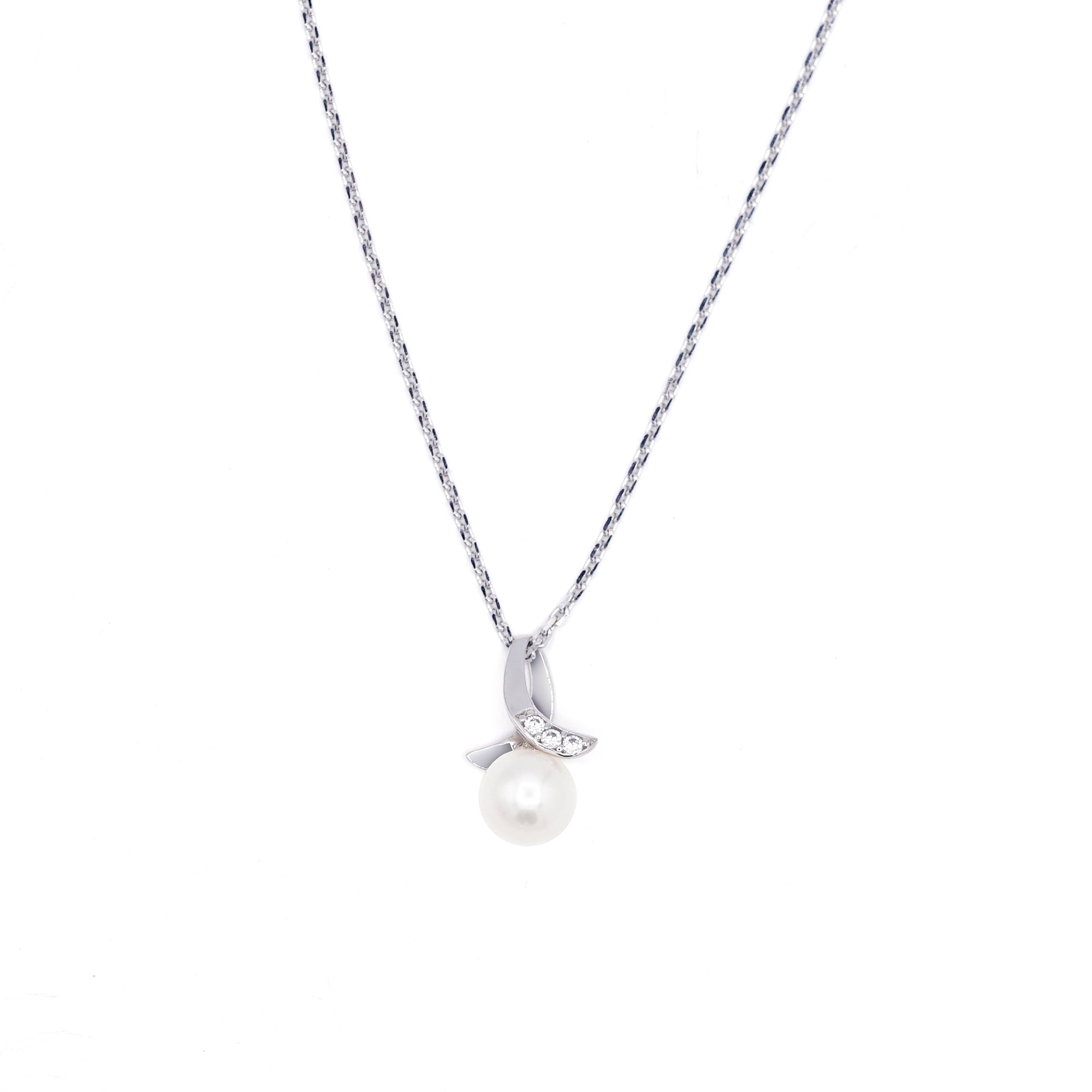 "Phenix" Pendant 375/1000 White Gold White Pearl and Zirconium