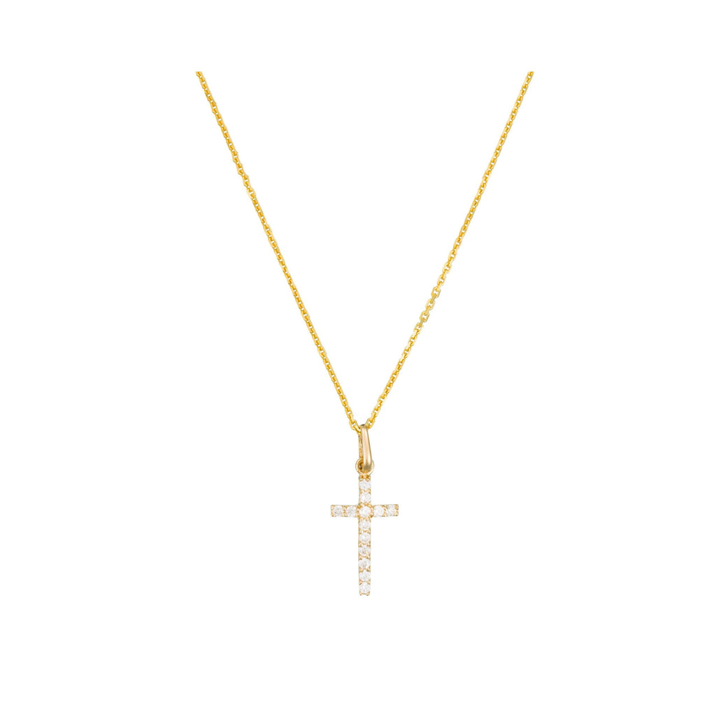 Colgante “Cruz de Promesa” Oro amarillo 375/1000 y circonio