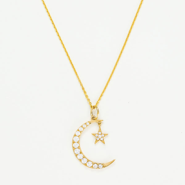 Pendentif "Lune Etoile" - Or Jaune 375/1000 Et Zirconium