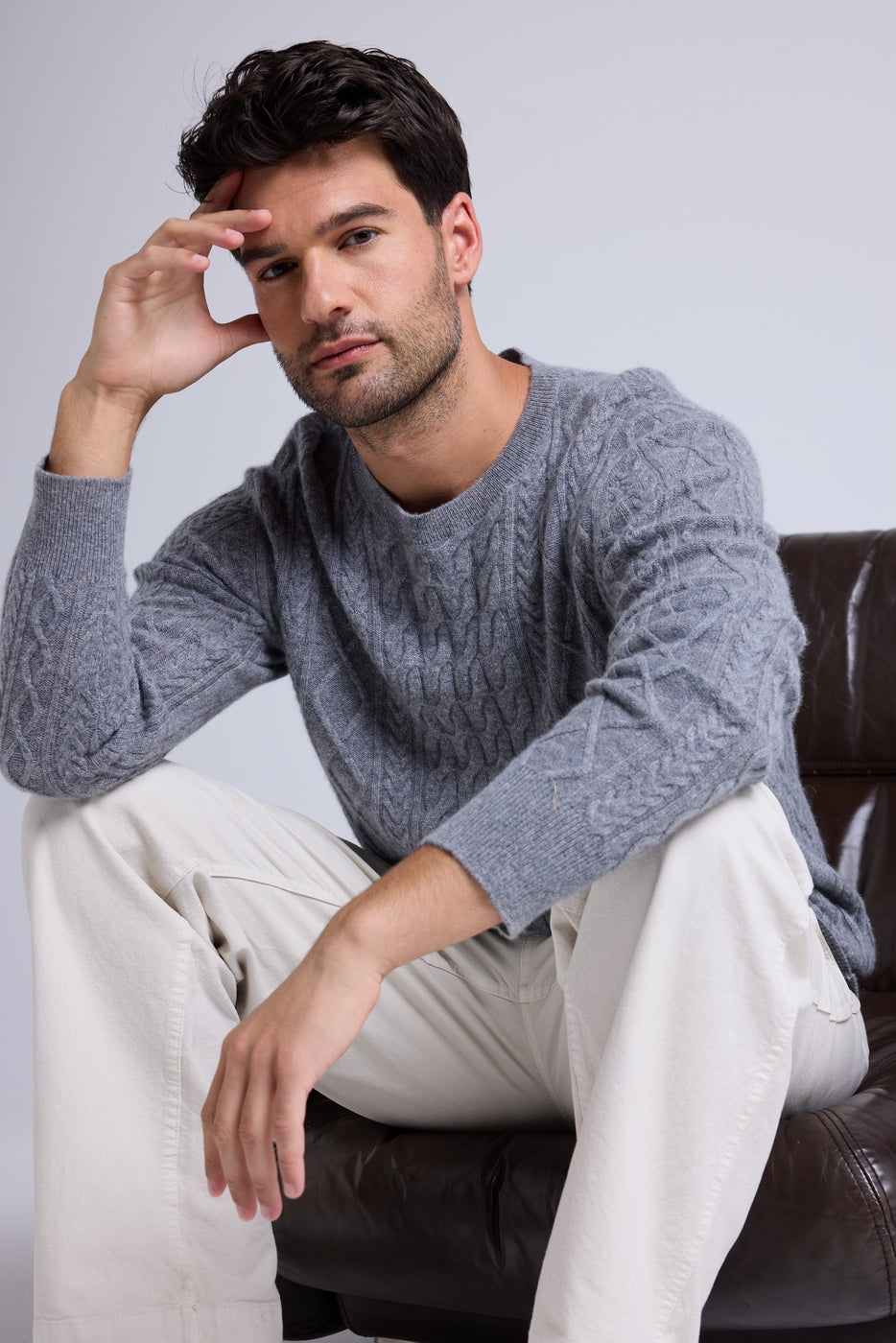 Pierre Cable-Knit Crew-Neck Jumper - Dark Grey