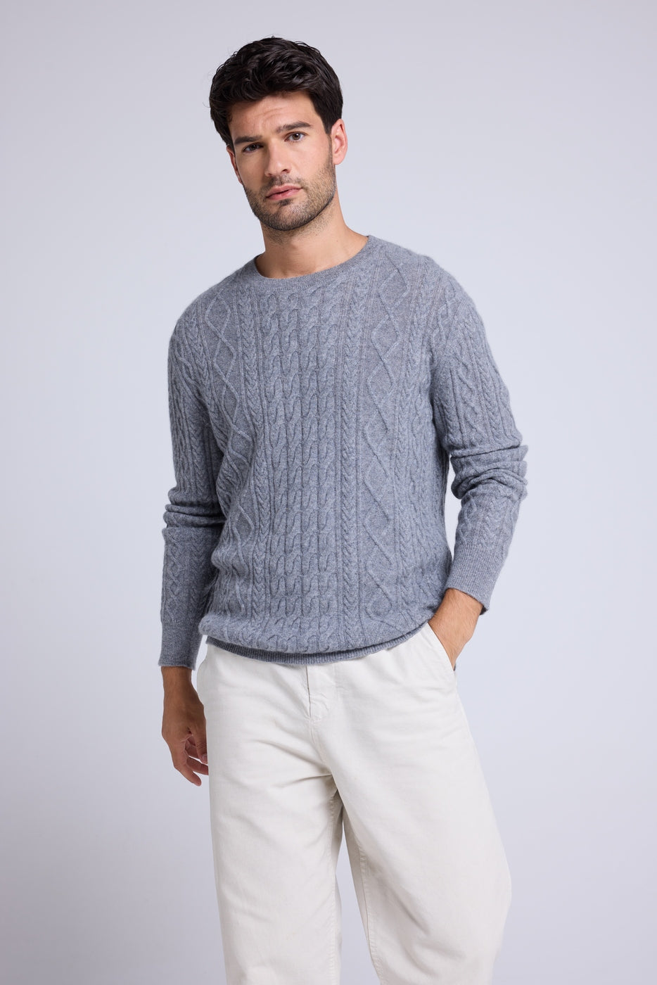 Pierre Cable-Knit Crew-Neck Jumper - Dark Grey