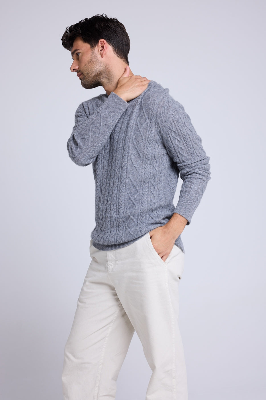 Pierre Cable-Knit Crew-Neck Jumper - Dark Grey